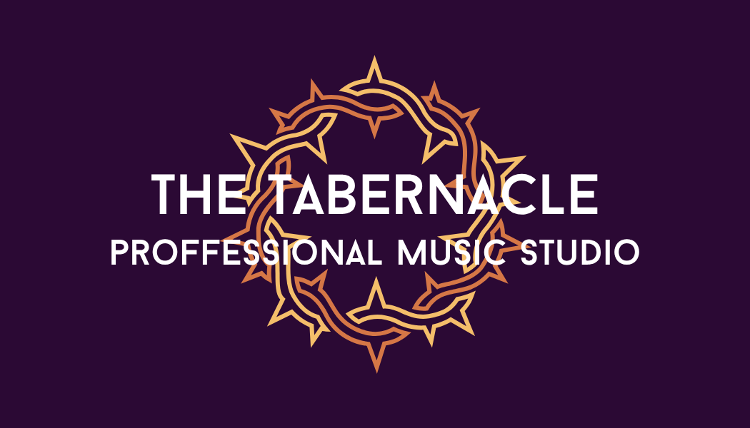 The Tabernacle business card, with a gold crown of thorns around the studio name.